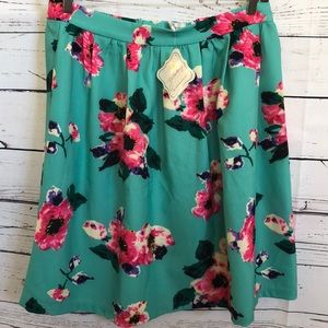 NWT Yellowberry retro turquoise floral‎ skirt
